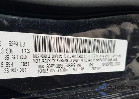 2015 Dodge Journey Sxt из США, поврежденный, VIN 3C4PDCBB9FT708696